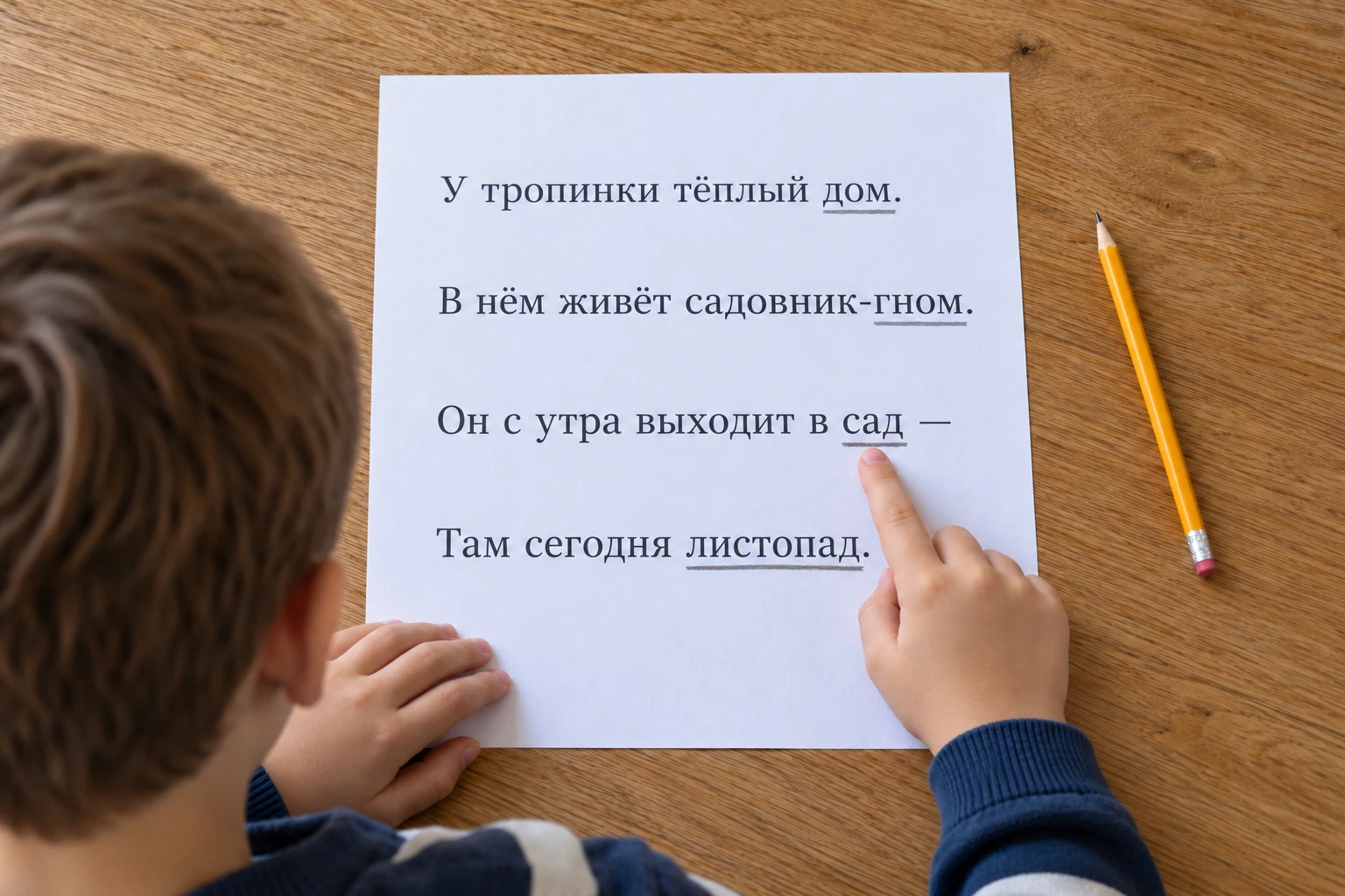 Четыре строки про садовника-гнома с подчёркнутыми конечными словами