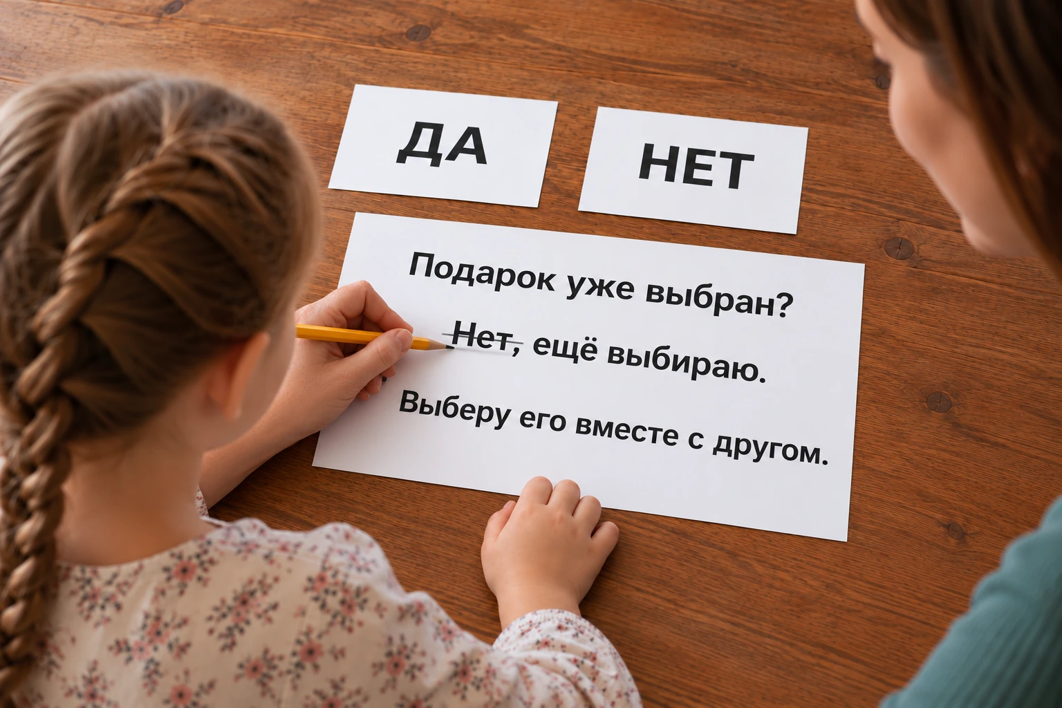 На листе ответ «Нет, ещё выбираю» и замена «Выберу его вместе с другом»