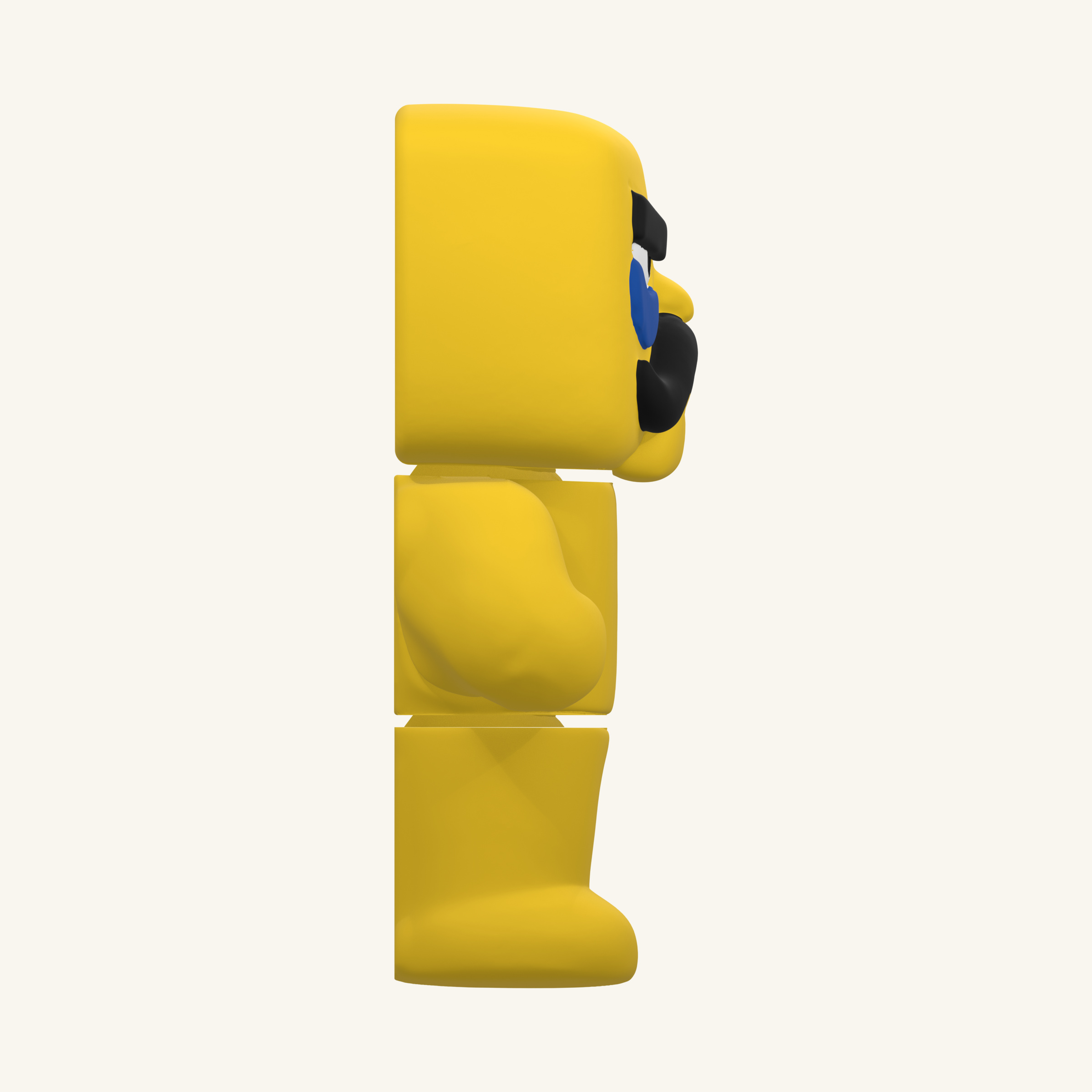 Правый бок ПАТЧаныча: профиль квадратной головы, рука и ноги. Рендер 3D-модели.